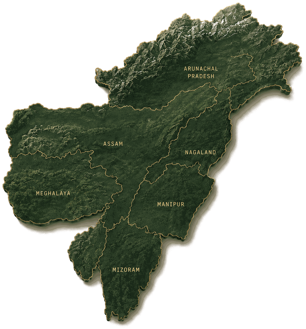 Relief map of the seven Northeast India states Westora sources from: Arunachal Pradesh, Assam, Nagaland, Meghalaya, Manipur, Tripura and Mizoram